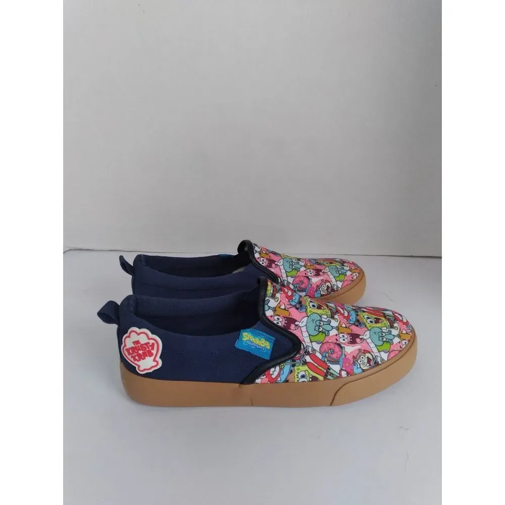 SpongeBob‎ SquarePants Cartoon Print Slip-On Sneakers with Gum Sole Blue Canvas
